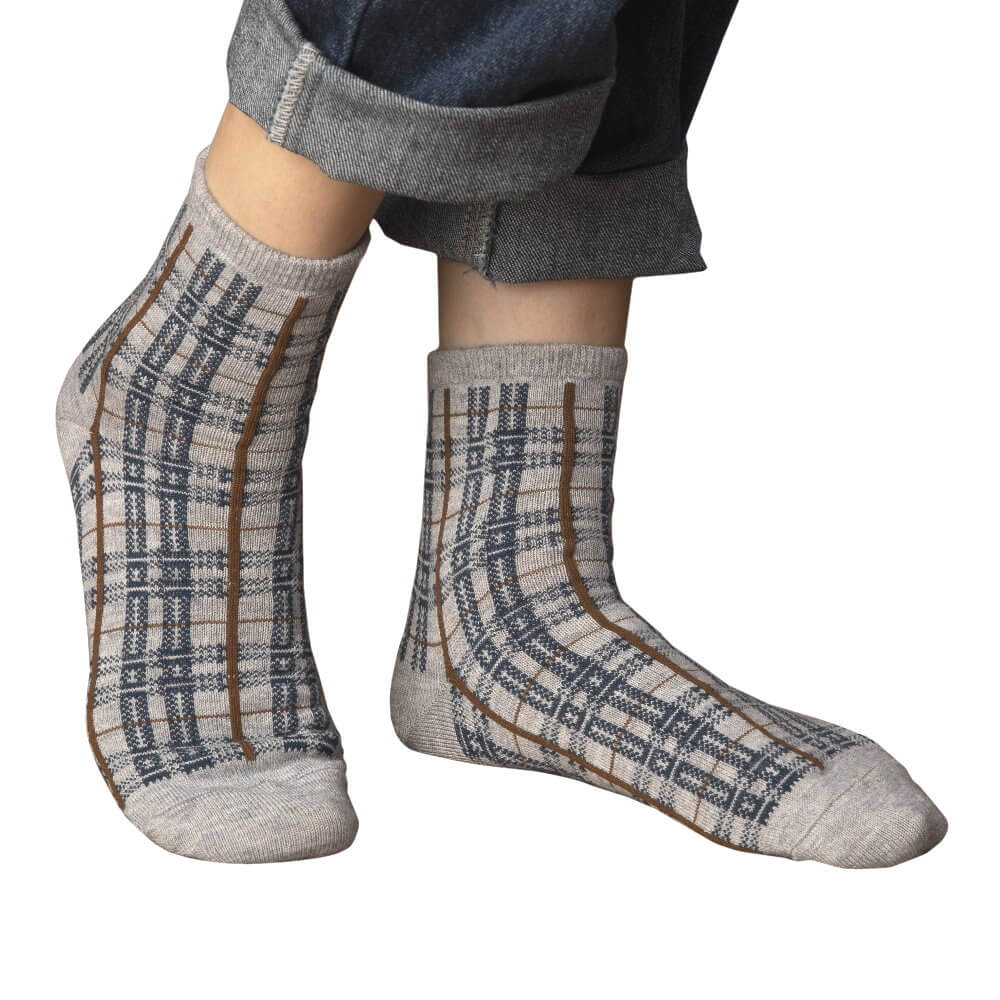 Women Wool Blends Ankle Socks-Tartan